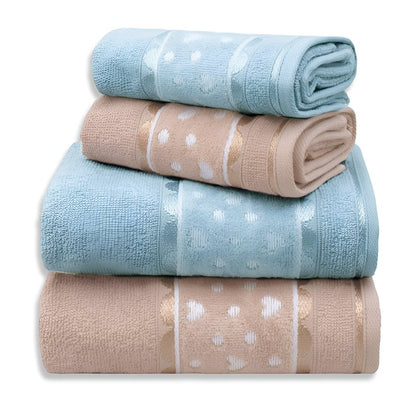 Charme Heart 4-Piece 100% Cotton Towel Set, Blue/Khaki