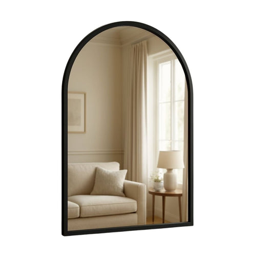 Large Decorative Arched Mirror with Matte Black Frame, 23.6 in x 15.7 in