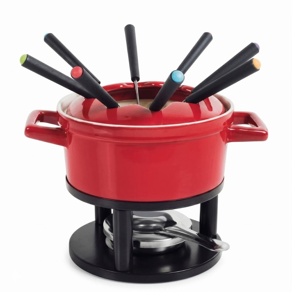 Large 13-Piece Ceramic Fondue Set
