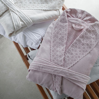Lovely 100% Cotton Bathrobe, White, Size M