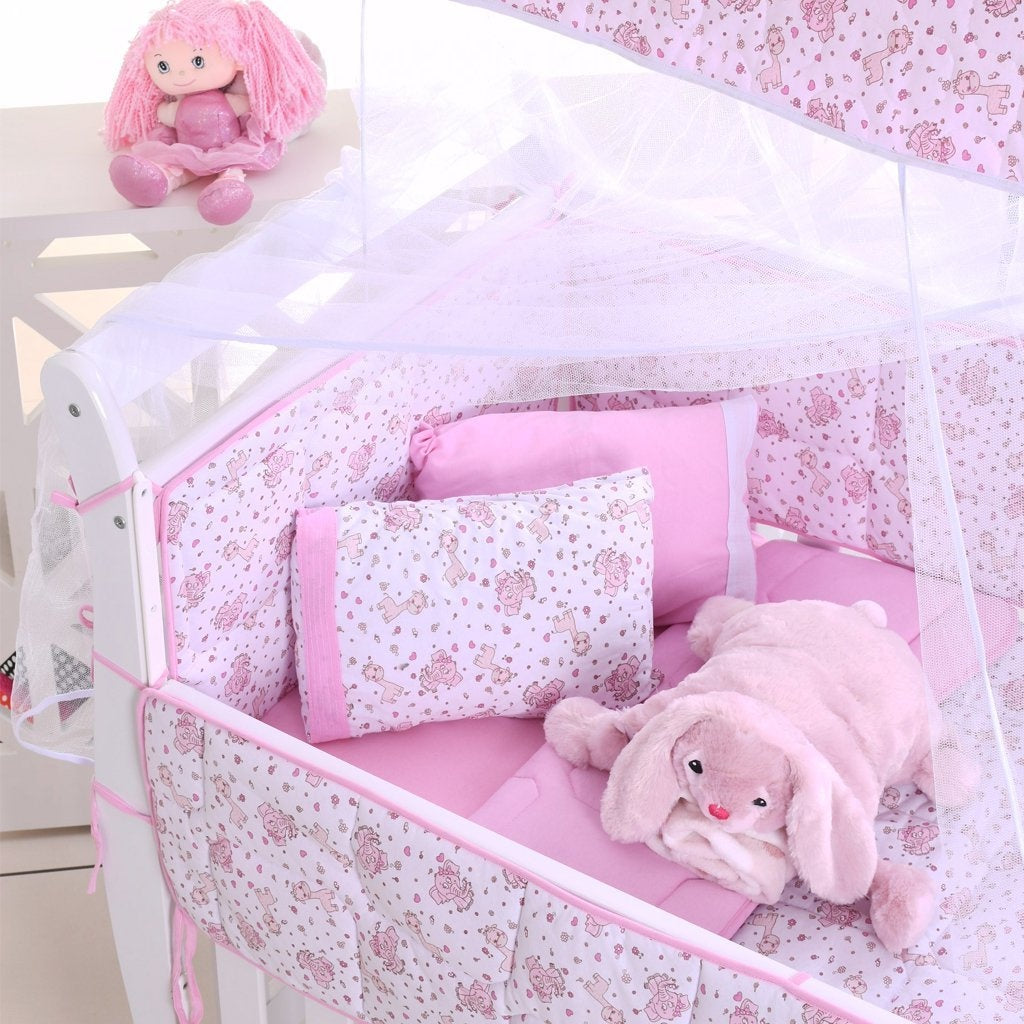 Pink Elephant 8-Piece 100% Cotton Crib Bedding Set