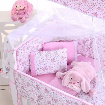 Pink Elephant 8-Piece 100% Cotton Crib Bedding Set