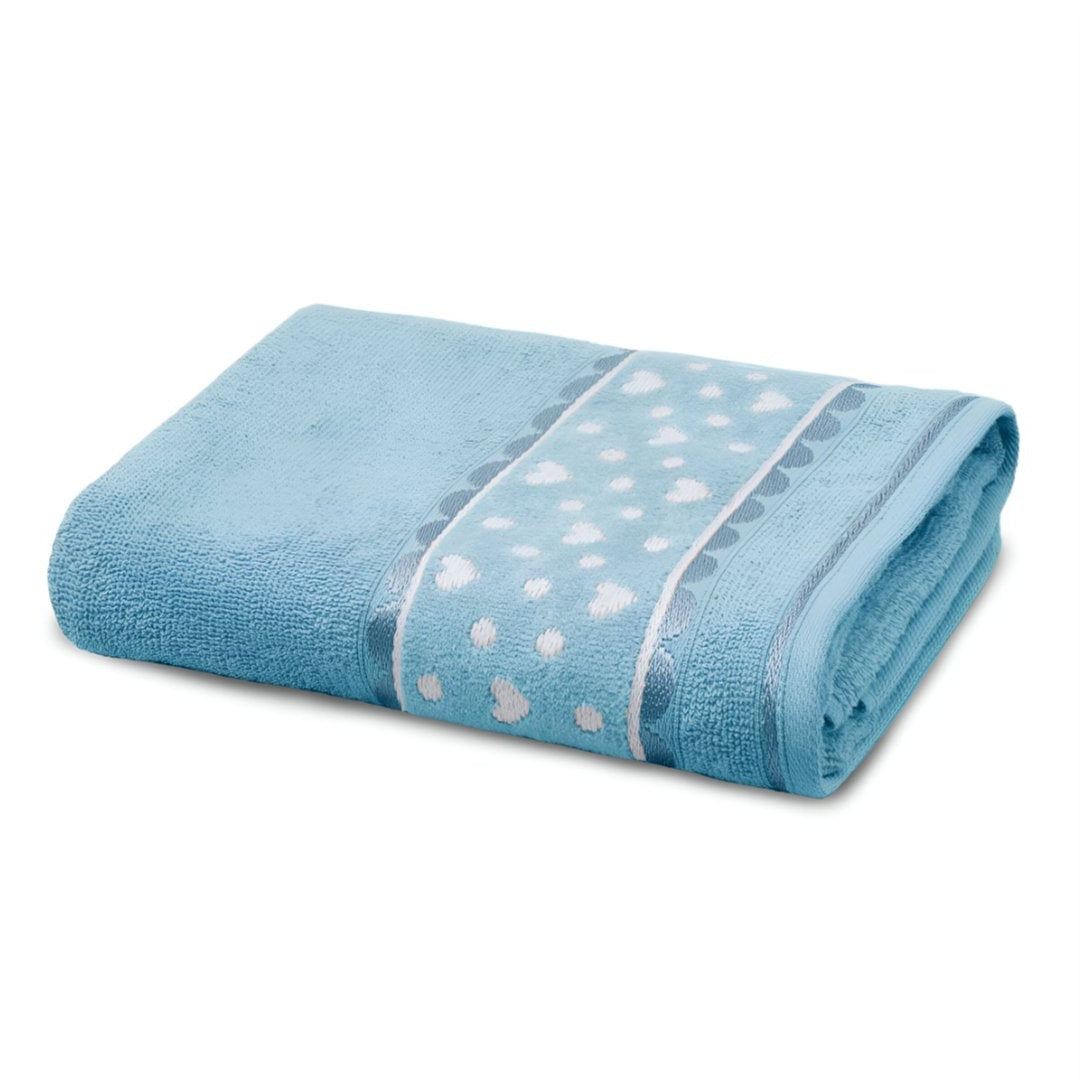 Charme Heart 4-Piece 100% Cotton Towel Set, Blue/Khaki