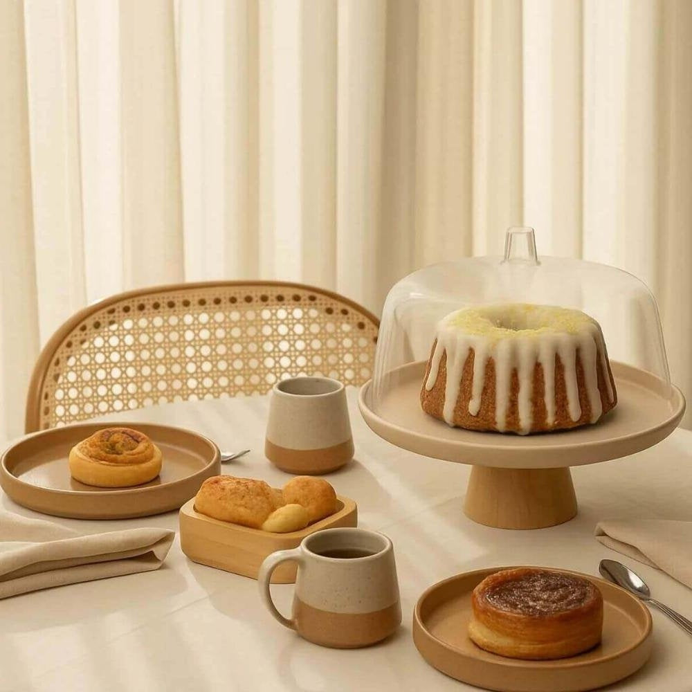 6-Piece Beige Cake Stand with Dome Set