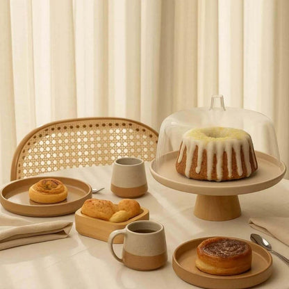 6-Piece Beige Cake Stand with Dome Set