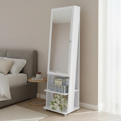 Rectangular Floor Mirror with Shelves & Accessory Organizer