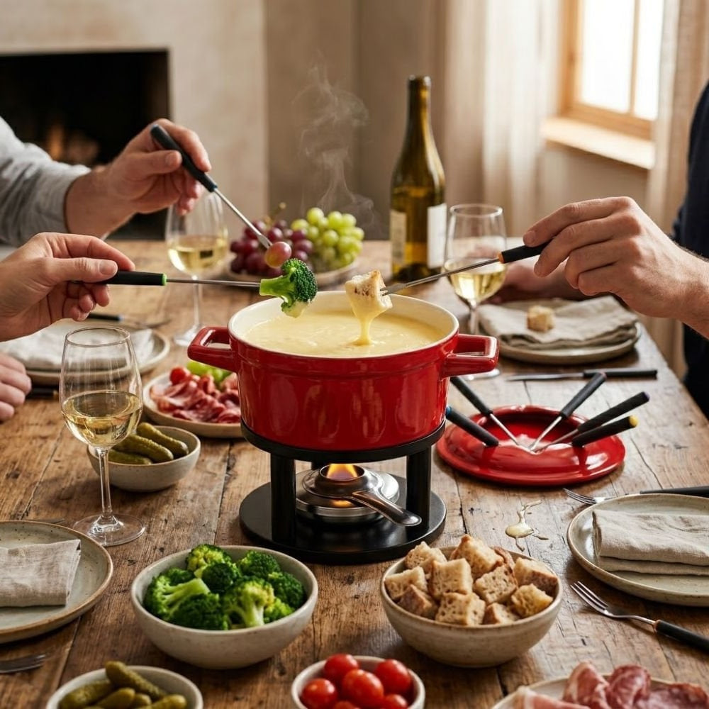 Large 13-Piece Ceramic Fondue Set