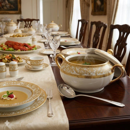 White & Gold 62-Piece Porcelain Dinnerware Set