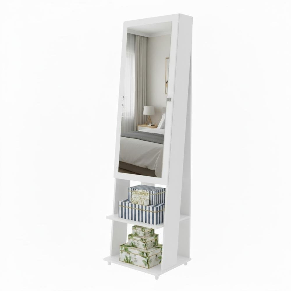 Rectangular Floor Mirror with Shelves & Accessory Organizer