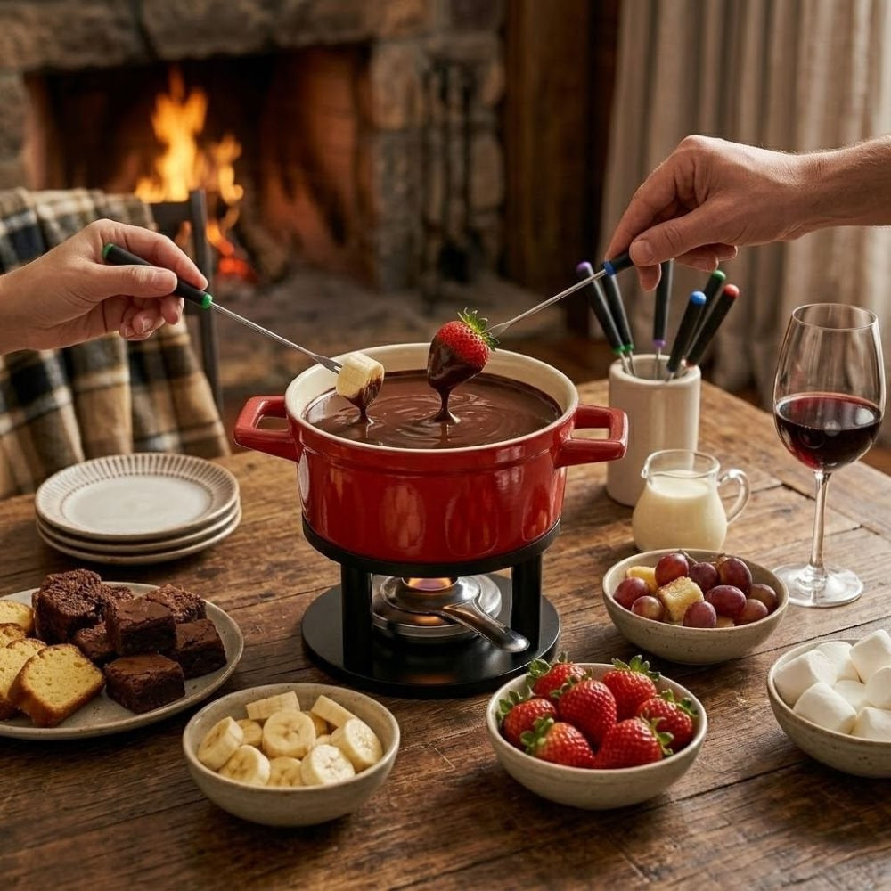Large 13-Piece Ceramic Fondue Set