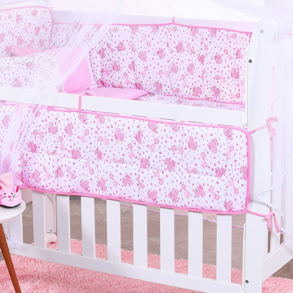 Pink Elephant 8-Piece 100% Cotton Crib Bedding Set