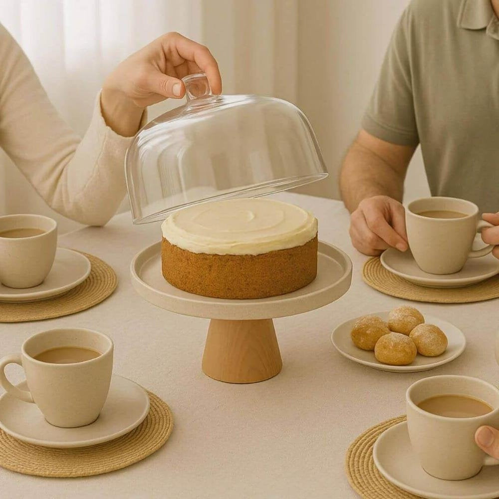 6-Piece Beige Cake Stand with Dome Set