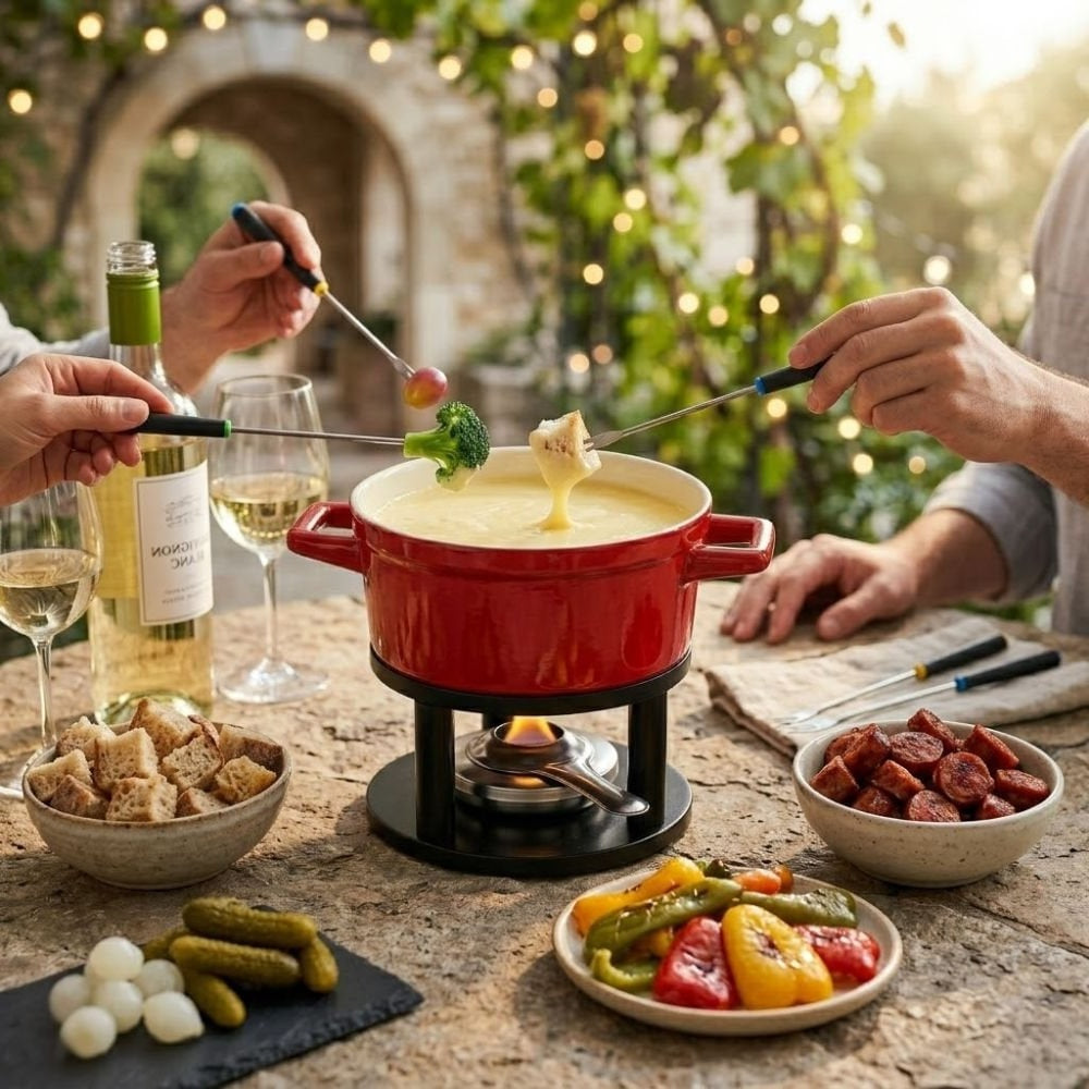 Large 13-Piece Ceramic Fondue Set