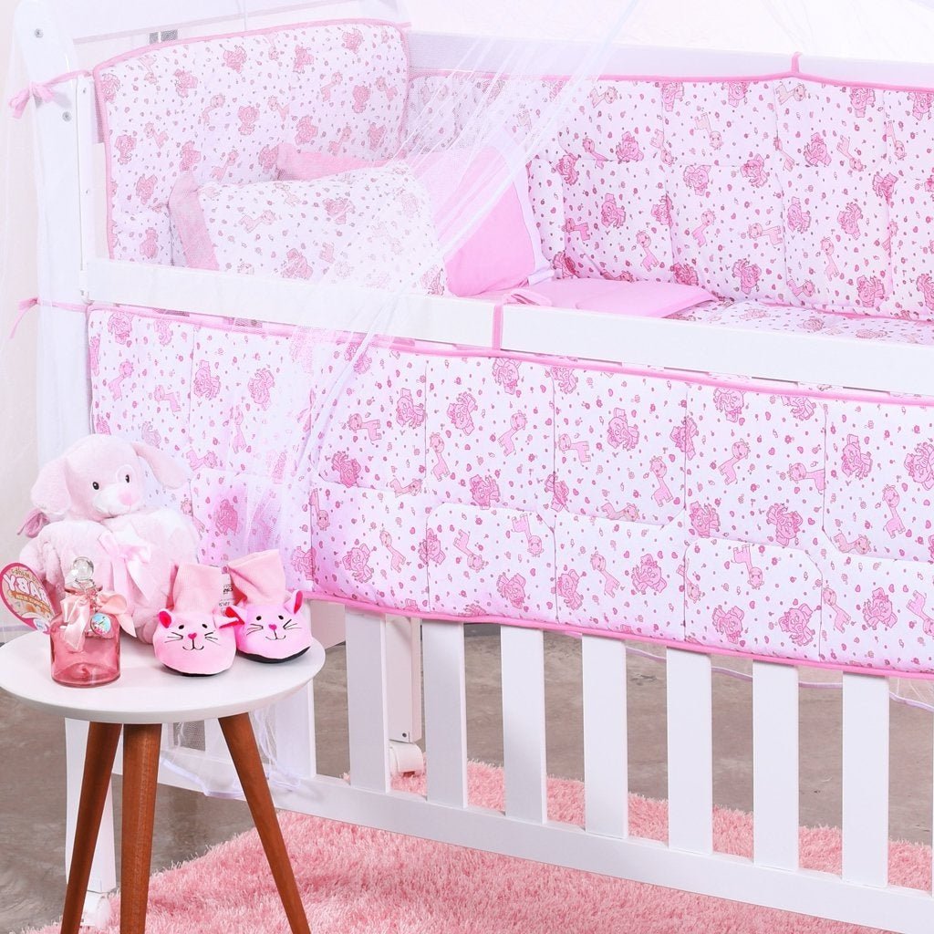 Pink Elephant 8-Piece 100% Cotton Crib Bedding Set