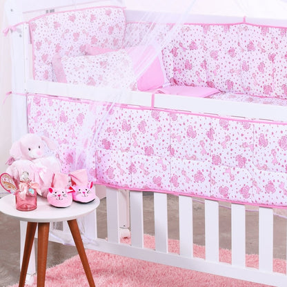 Pink Elephant 8-Piece 100% Cotton Crib Bedding Set