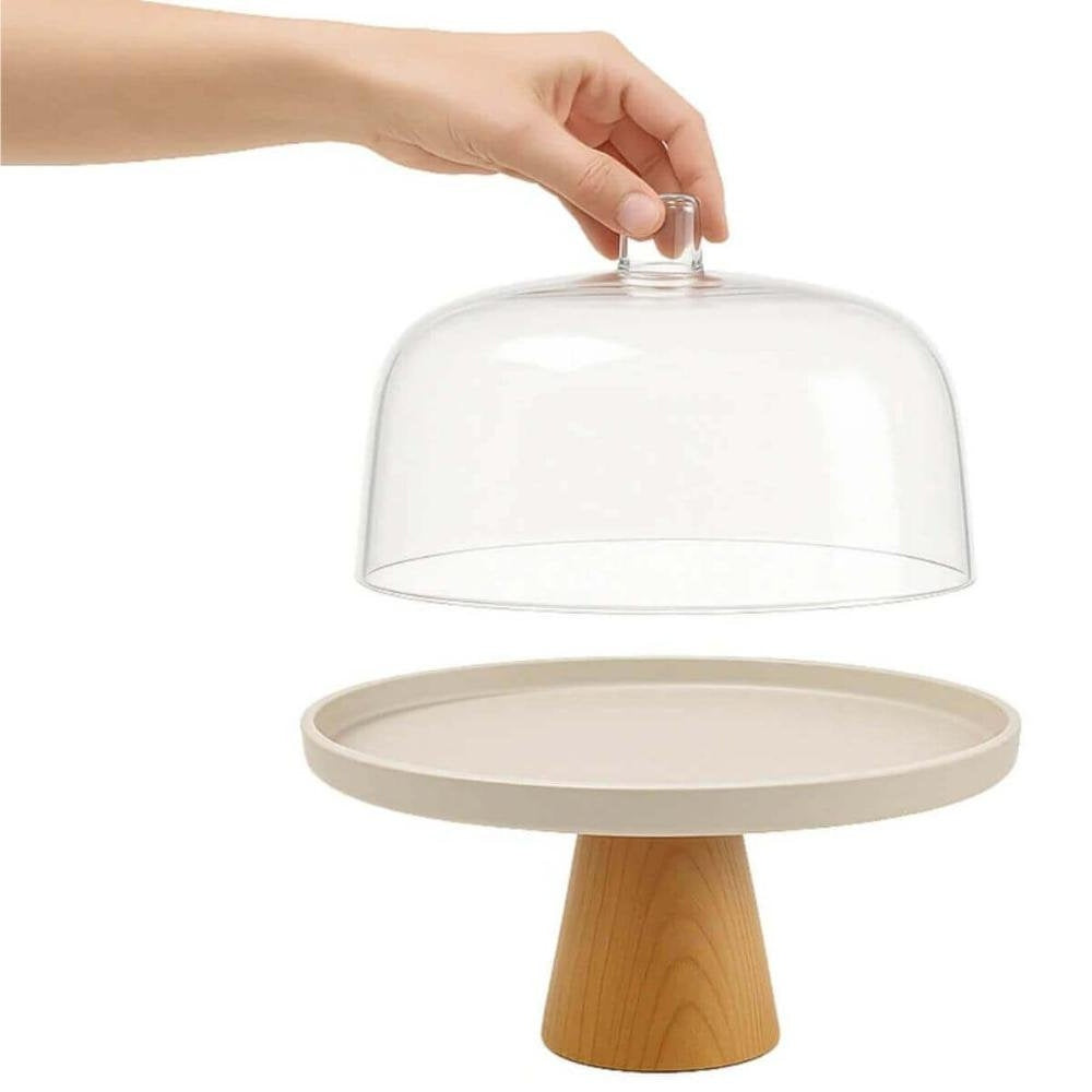 6-Piece Beige Cake Stand with Dome Set