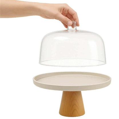 6-Piece Beige Cake Stand with Dome Set