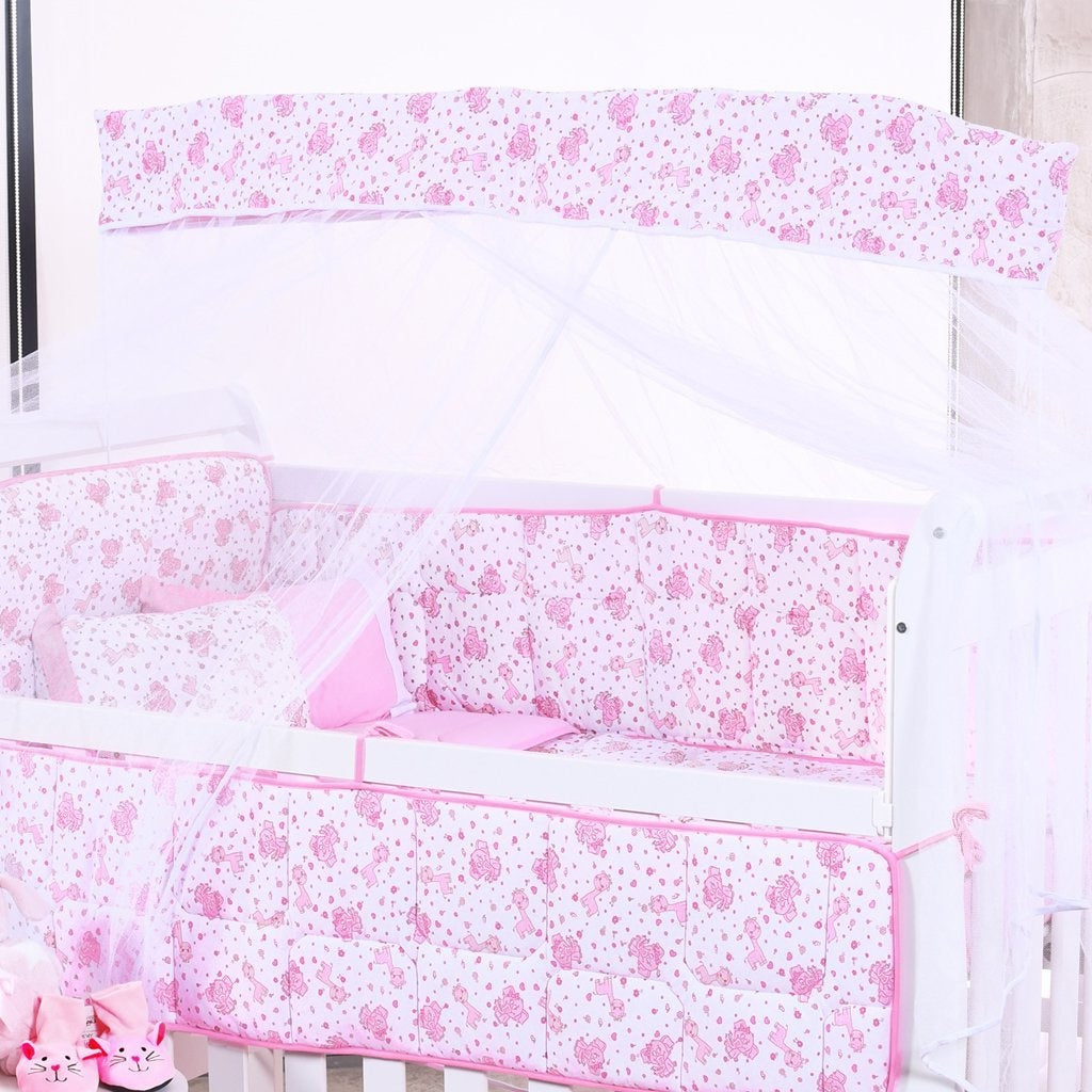Pink Elephant 8-Piece 100% Cotton Crib Bedding Set