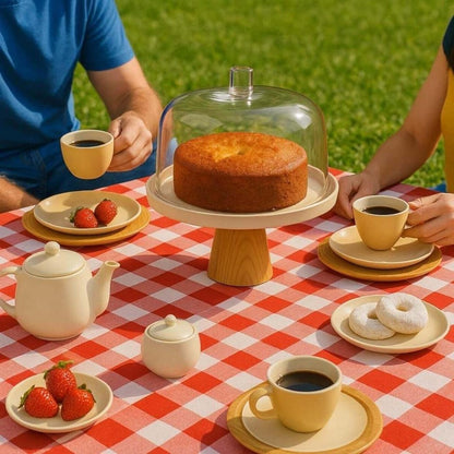 6-Piece Beige Cake Stand with Dome Set