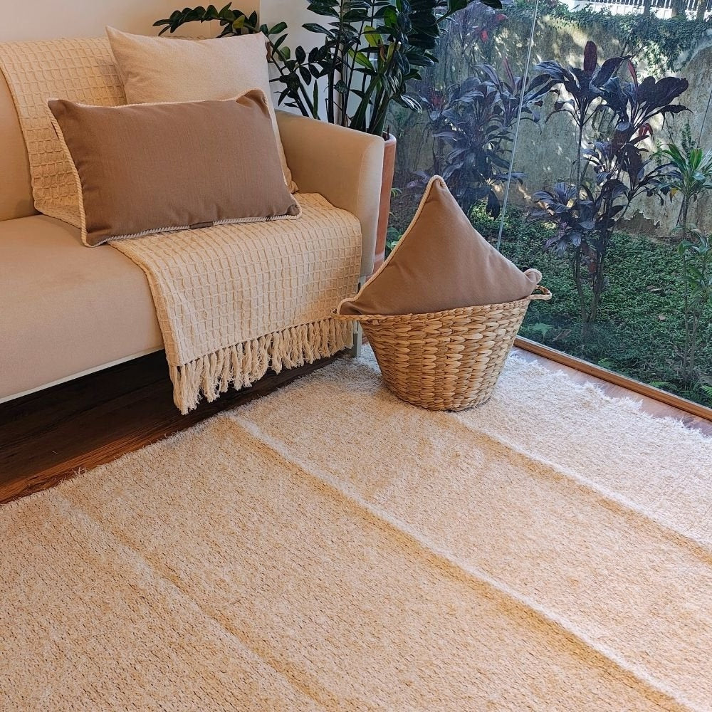 Ravena Handmade Cotton Area Rug, Natural & Caramel, 78.7 in x 98.4 in